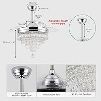 Vista 6 de FRIXCHUR Ventiladores de techo candelabro de 42 pulgadas, candelabros ventilador regulables, ventiladores de techo candelabro LED de cristal