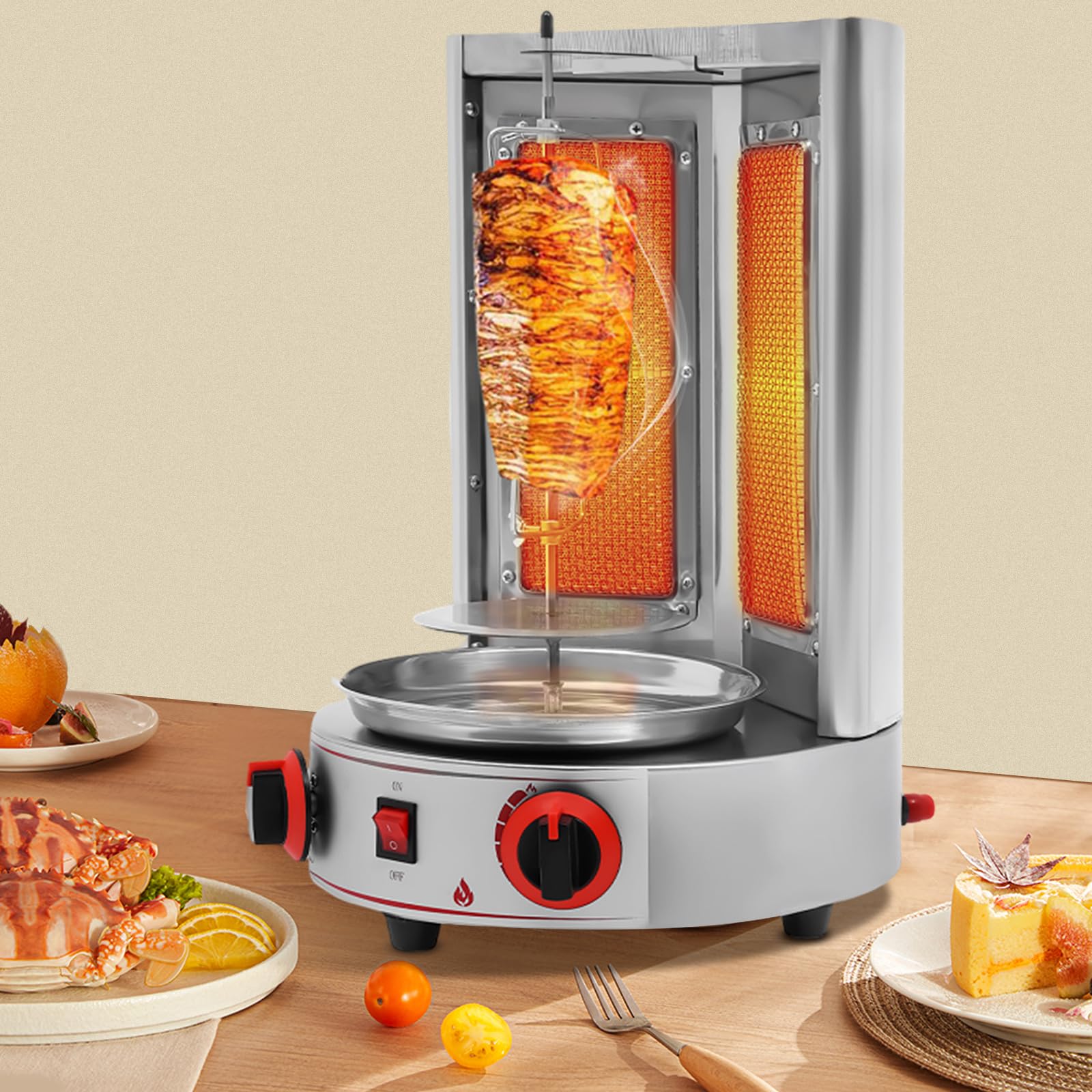 3000W Shawarma Machine, 110V Vertical Gas Rotisserie with grill, Spinning Doner Kebab Gyro Grill for Commercial, Home, Kitchen