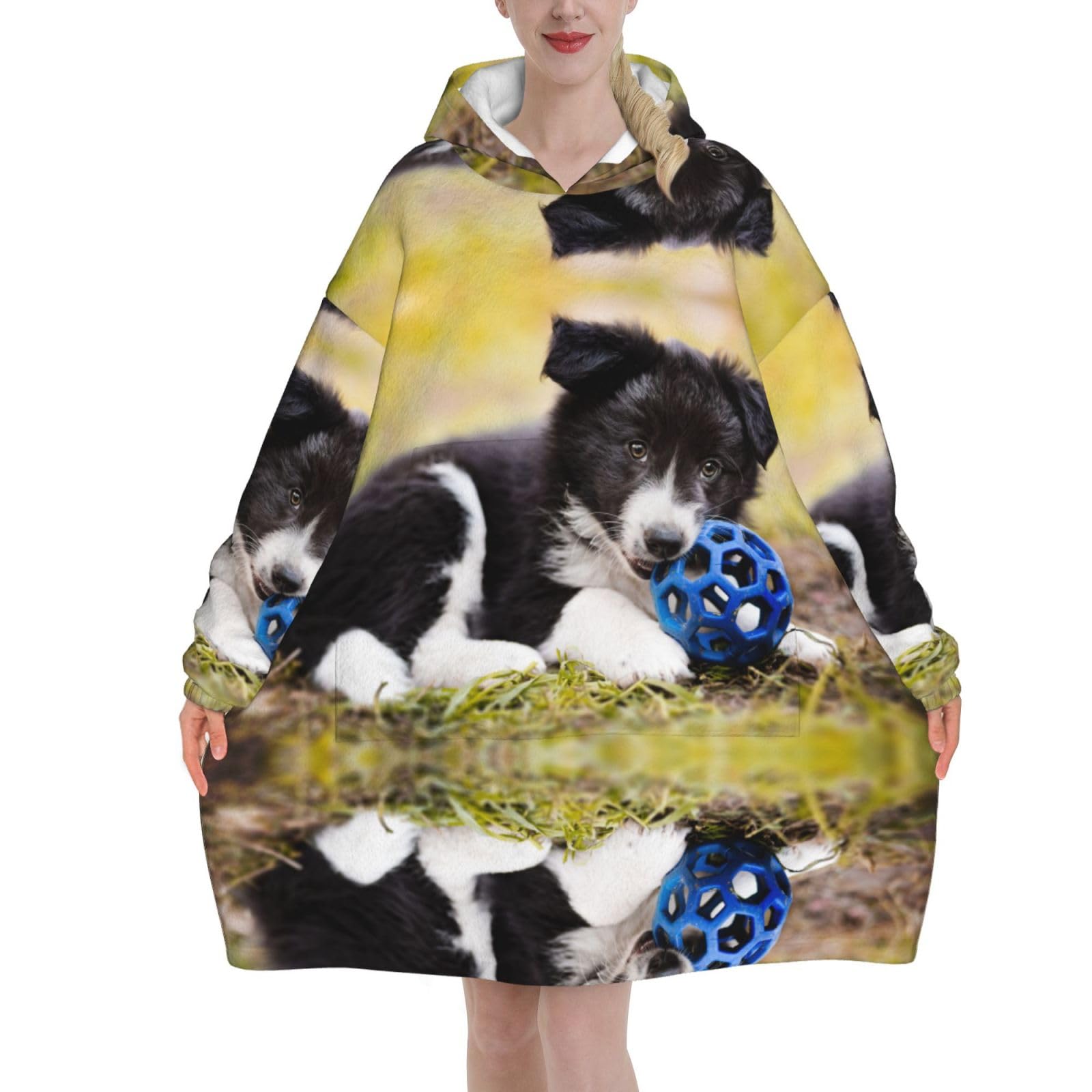 Couverture à capuche oversize femme pull flanelle chaud Border Collie - 8
