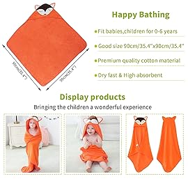 MICHLEY Animal Hooded Baby Towel Washcloth, Toddler Premium Cotton Absorbent Bathrobe for Girls Boys 0-6T (Fox)