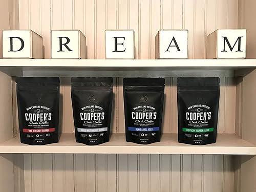 Miniatura 7 de Bourbon Barrel - Juego de granos enteros de café añejo, bolsas de 4 onzas y caja de regalo de muestra de café gourmet, café molido, bolsas de 4 onzas