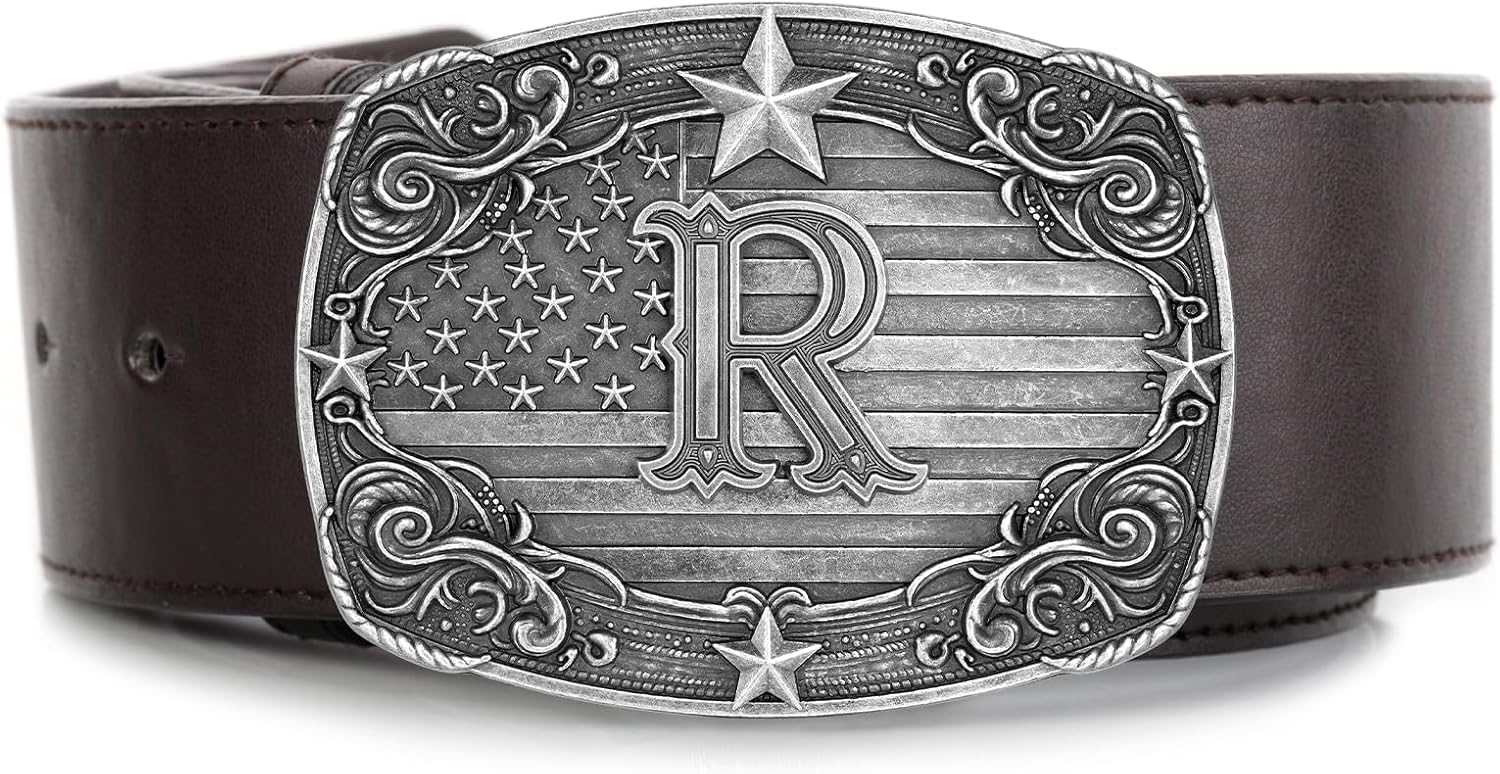 Western Belt Buckle Men Initial Letter ABCDJRM to Z Silver Cowboy Belt Buckles for Women - Image 3