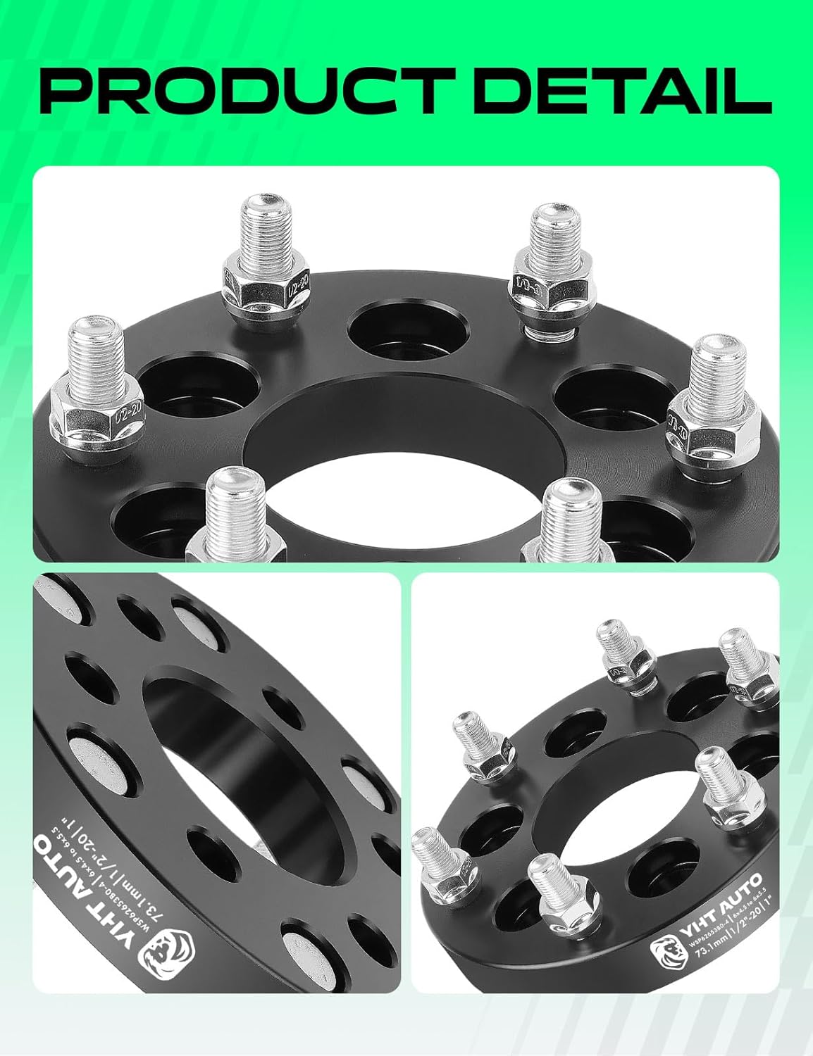 YHTAUTO 6x4.5 to 6x5.5 Wheel Adapters 1 Inch Compatible with Nissan Frontier Pathfinder Xterra 05-13, Dodge Dakota, Tire Adapters w/ 1/2"-20 & 12.9 Grade Studs, 73.1mm Center Bore 4PCS