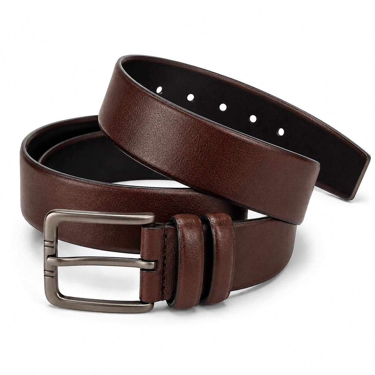 Men Brown Leather Belt | Classic Formal & Casual Wear Belt for Men | Durable Metal Buckle | Adjustable Size | Stylish Office & Daily Wear Belt for Jeans Trousers Pants | Waist Size 28-42 Inches-image-45