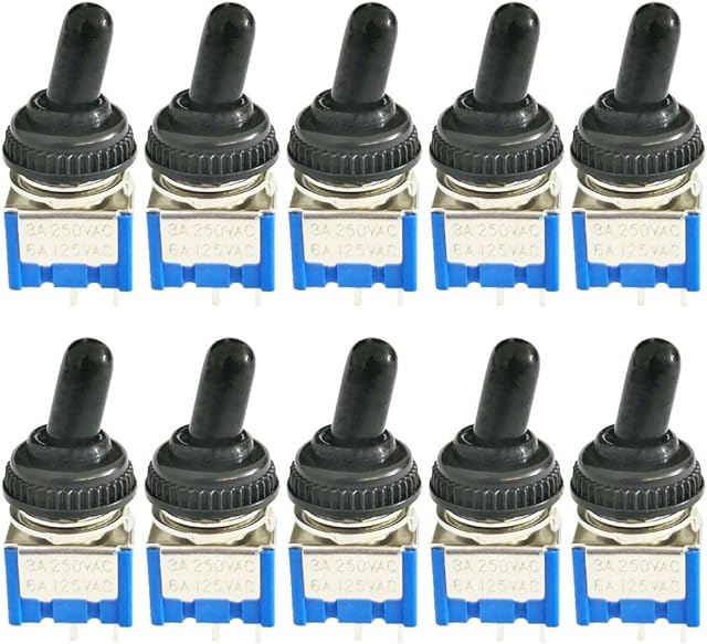 CESFONJER 10 Pcs Mini Locking Toggle Switch | mts-101 NO/Off Mini Miniature Toggle Switch Car Dash Dashboard SPST 2Pin AC 125V/6A, 250V / 3A + 10Pcs Waterproof Cap