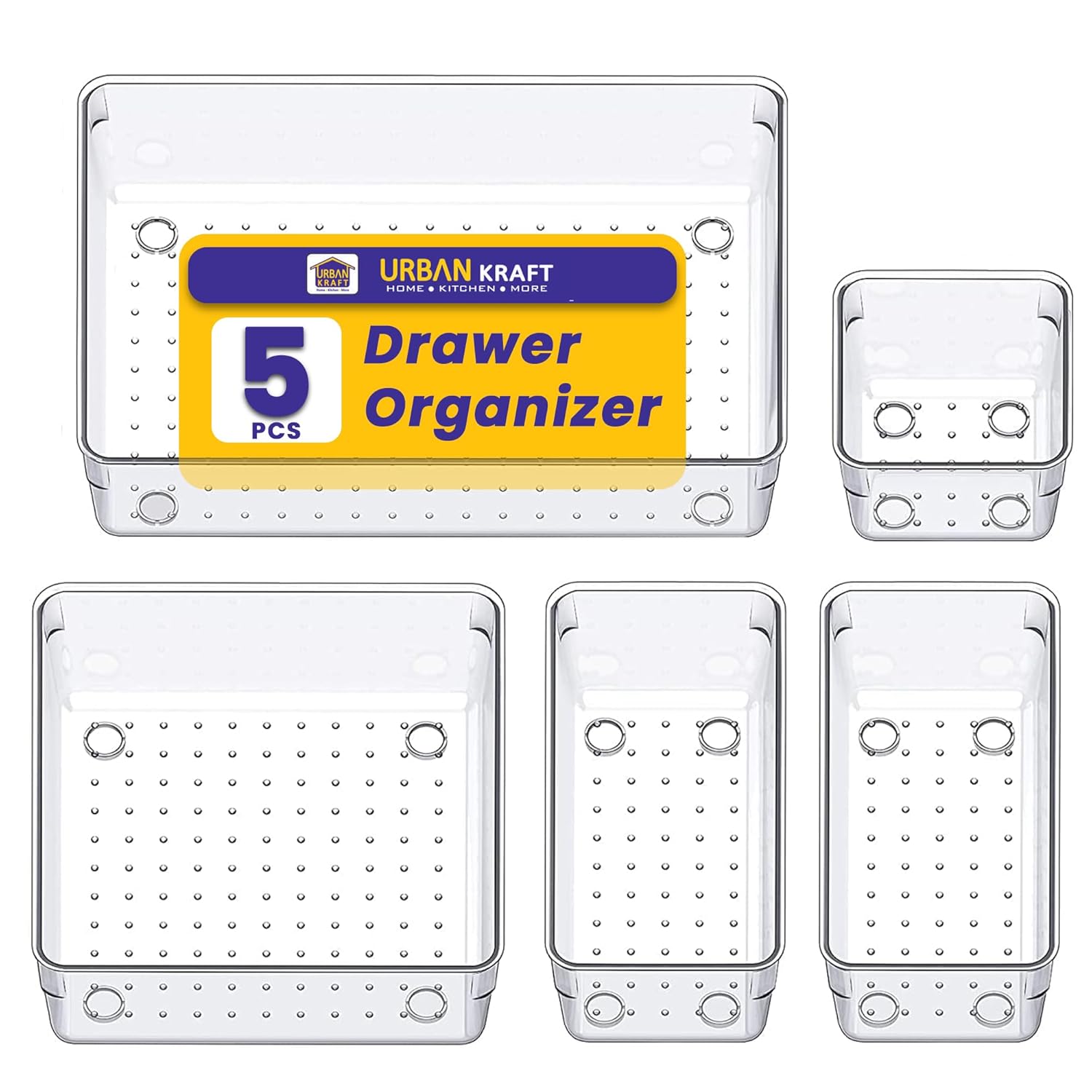 URBAN KRAFT 5 Pcs Unbreakable Multipurpose Drawer Storage Organizer/Cosmetic Organiser/Drawer Divider Tray/Makeup Dresser Tray/Kitchen Drawer Organizer