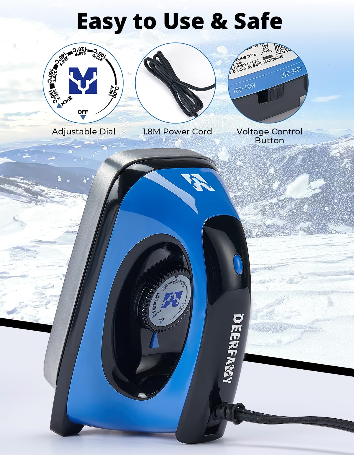 DEERFAMY Ferro da sci per snowboard, 100-125 V/220-240 V, con temperatura regolabile e controllo a doppia tensione, per alpino e nordico