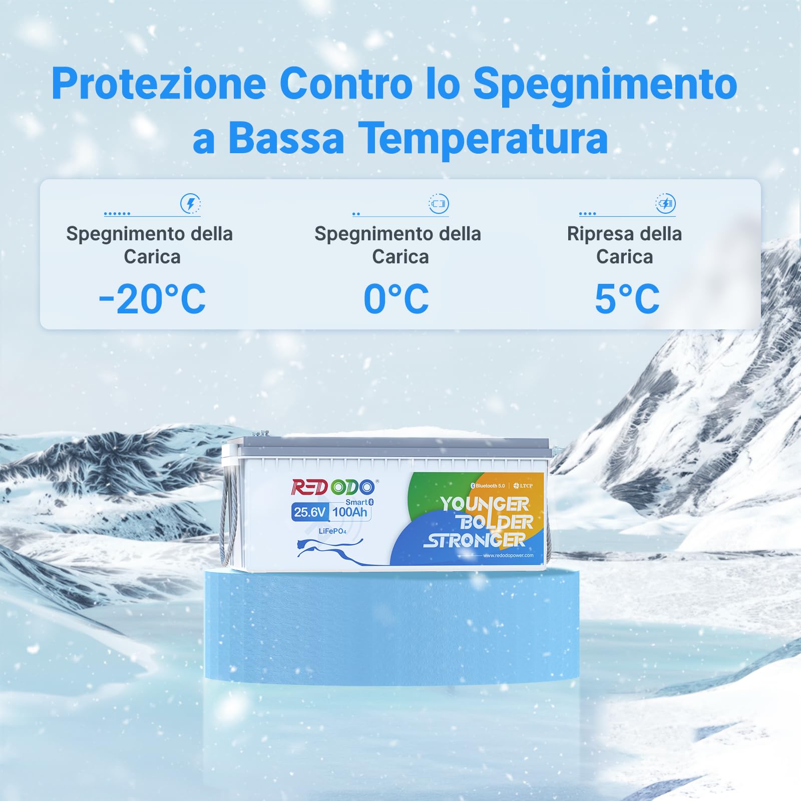 Redodo 24V 100Ah Bluetooth Batteria Litio, Batterie LiFePO4 con Protezione a Bassa Temperatura, BMS 100A, 2560Wh, Ricaricabile, Perfetta Batteria di Ricambio al Piombo per Camper, RV, Caravan