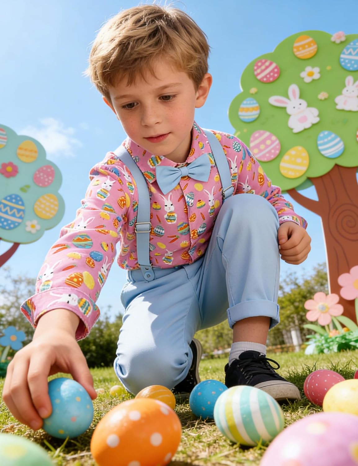 A&J DESIGN Toddler Formal Outfit Boy with Suspender Baby Dress Clothes Kids Set 12 Months-6 Years, Shirt & Pants & Bow Tie