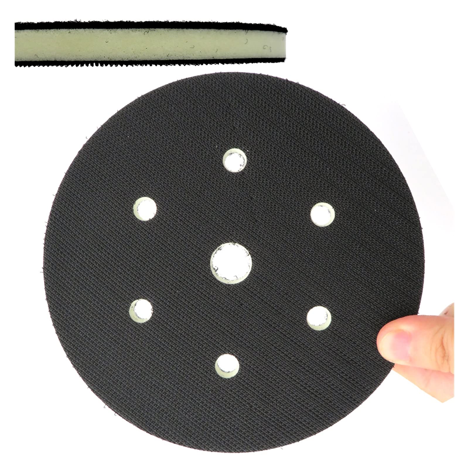 Cepillo de esponja de lija lijado 5pcs 6 "150 mm de 7 orificios de la PU de espuma de la PU de la PU de la interfaz de la densidad de la densidad media y la almohadilla de pulido de lijador de lijador