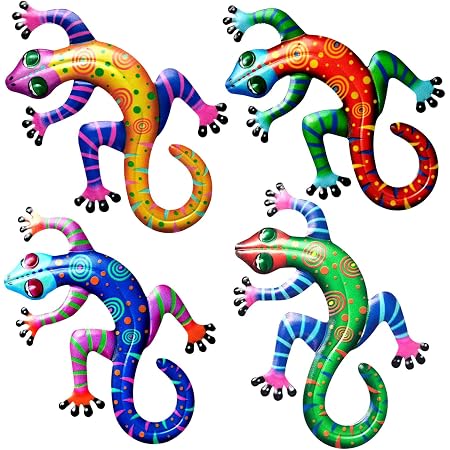 HEALT Metal Gecko Wall Art - 11.8" Indoor/Outdoor Decor, Waterproof Garden Statue For Patio, Fence, Balcony (Yellow, 2 Pack)