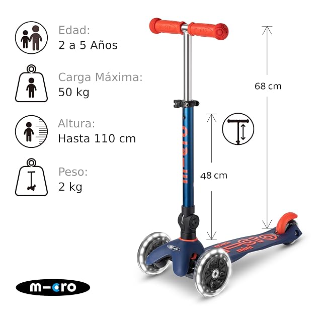 Foto 2 de 8 de Patinete 3 Ruedas Mini Micro Deluxe Azul Marino Plegable LED