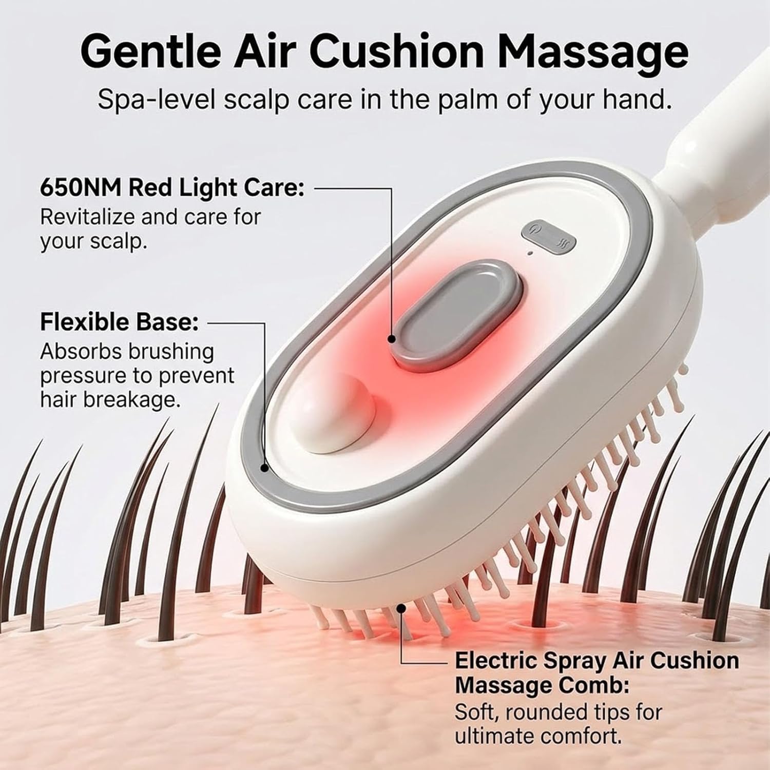 Electric Spray Air Cushion Massage Comb with Essential Oils 2026 Neu Kopfhaut Massagebürste, 3-in-1 Elektrischer Sprüh-Luftkissen-Massagekamm für Lockiges, Welliges & Glattes Haar (Rosa)