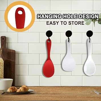 Vonty 2pcs Silicone Non Stick Heat Resistant Rice Paddle Spoon 8.8 Inch, Red