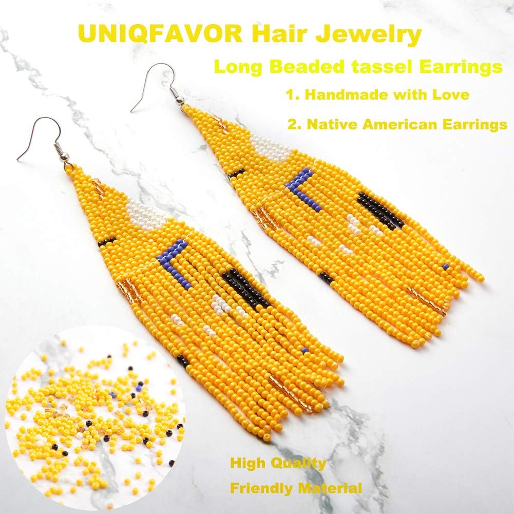 Long Beaded Tassel Earrings - Bohemian Fringe Drop Earrings Statement, Seed Bead Tribal Dangle Earrings, Pendientes De Borla, Idea for Women, Valentine - Image 3