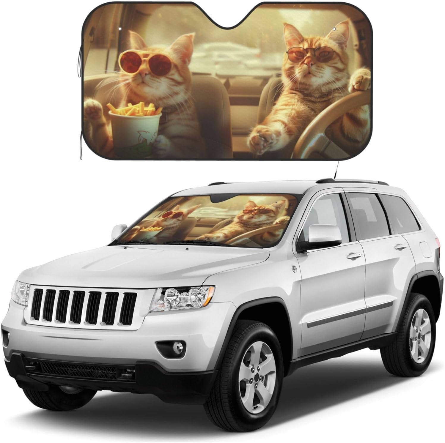 Funny Cat Windshield Sun Shade Foldable Car Front Windshield Sunshade Fit for Cars Trucks Suvs Blocks Uv Rays Sun Visor Protector Keeps Your Vehicle Cool Small
