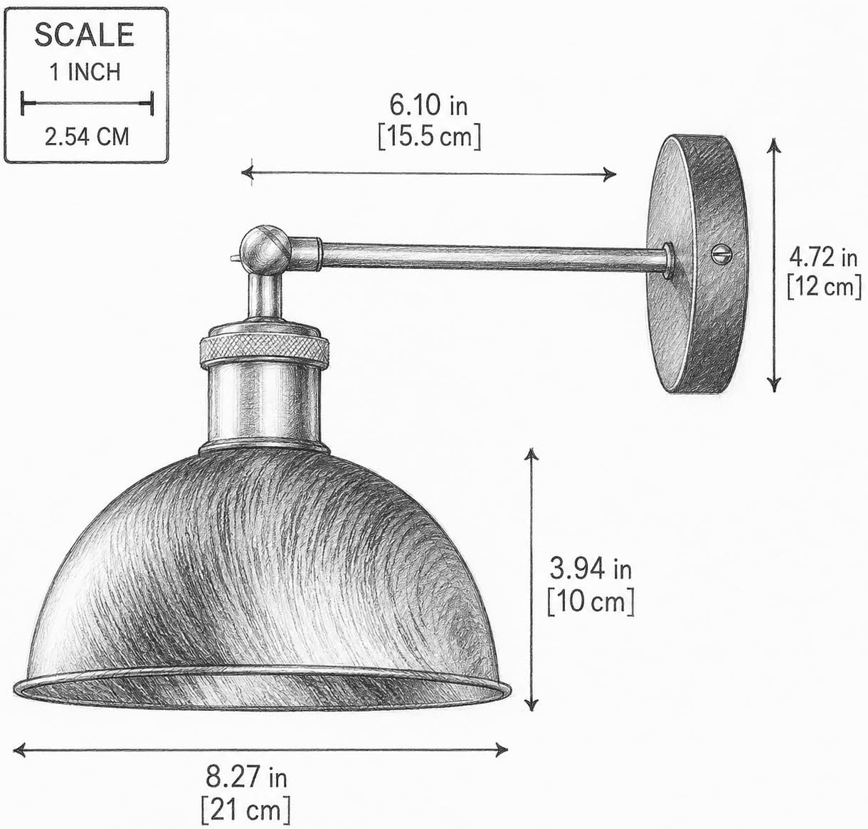 Dome Metal Wall Sconce, 180° Adjustable Industrial Wall Lamp for Bedside, Study, Kitchen, and Living Room Décor. (Brushed Copper_)