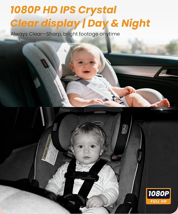 Babyvue USB Baby Car Camera: HD 1080P Easy Installation Carseat Rear Facing Infant Monitor with Clear Night Vision for New Parents Kids, 360 Degree Rotating Backseat Camera