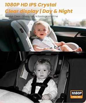 Babyvue USB Baby Car Camera: HD 1080P Easy Installation Carseat Rear Facing Infant Monitor with Clear Night Vision for New Parents Kids, 360 Degree Rotating Backseat Camera