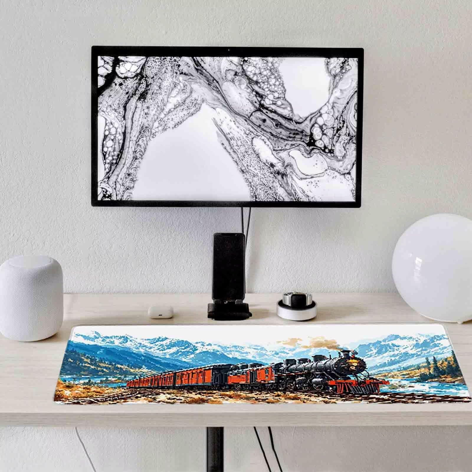 Tappetino Mouse Inverno Mousepad Treno Tappetino Mouse XXL 1200 x 600mm Sottomano Scrivania Grande con Base in Gomma Antiscivolo Accessori Gaming, Migliora Precisione e Velocità per PC, Laptop z8457