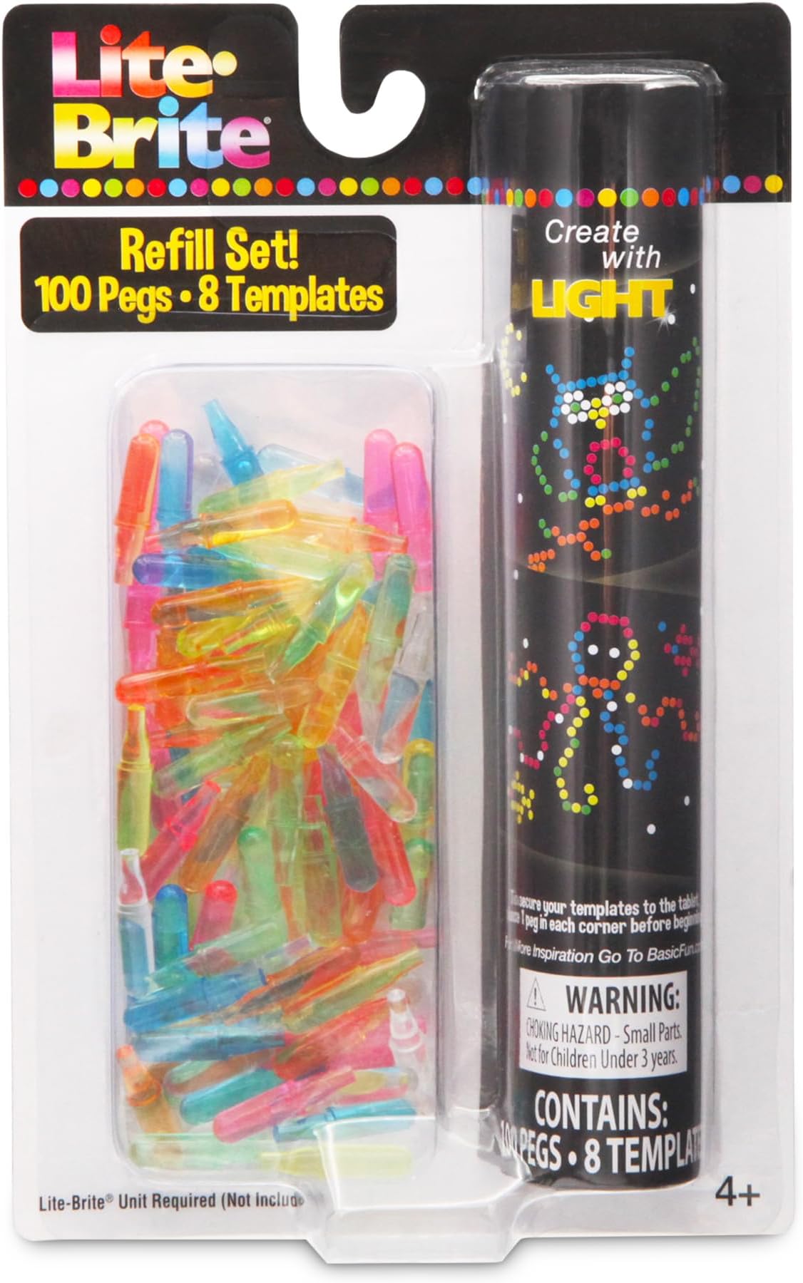 Basic Fun Lite-Brite Peg And Template Refill Pack - 100 Pegs And 8 REUsable Templates