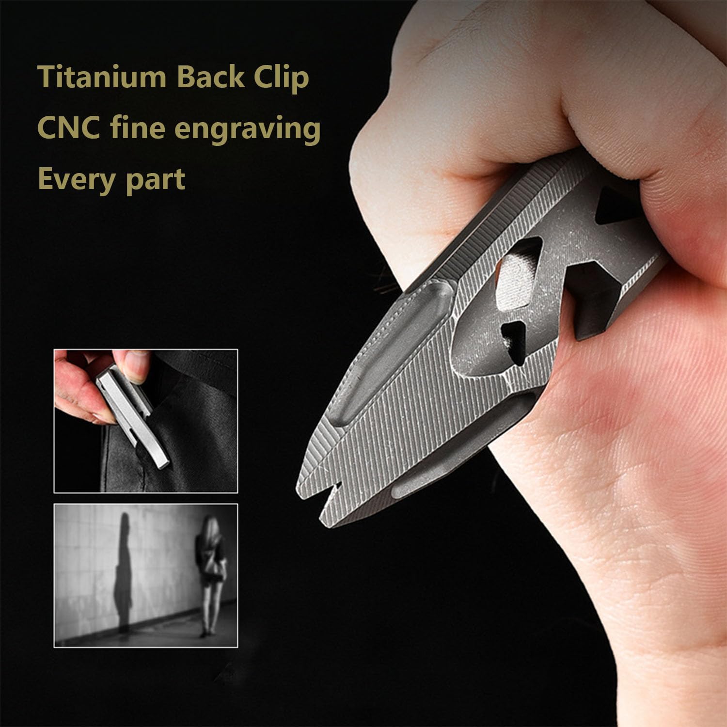 RIYI Titanium EDC pry bar, bottle opener keychain outdoor tool, multifunctional pocket pry bar, portable multifunctional tool. (Black)