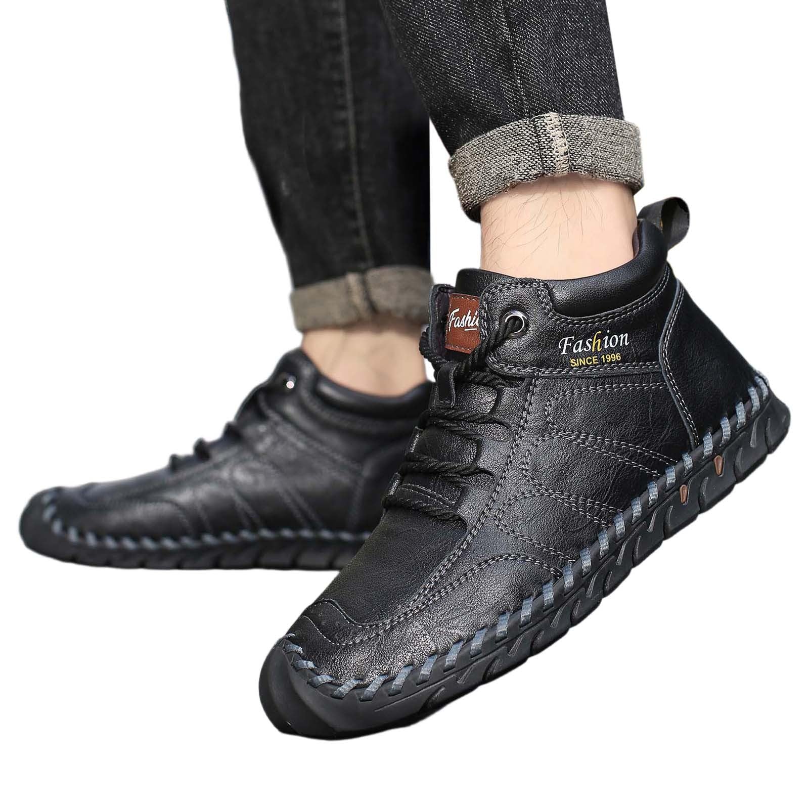Genérico Zapatos Hombre Altos de Cuero, Costura Artesanal, Suela Goma Antideslizante, Estilo Ciudad Casual, Letras Decorativas En El Cuello para Oficina, Diario