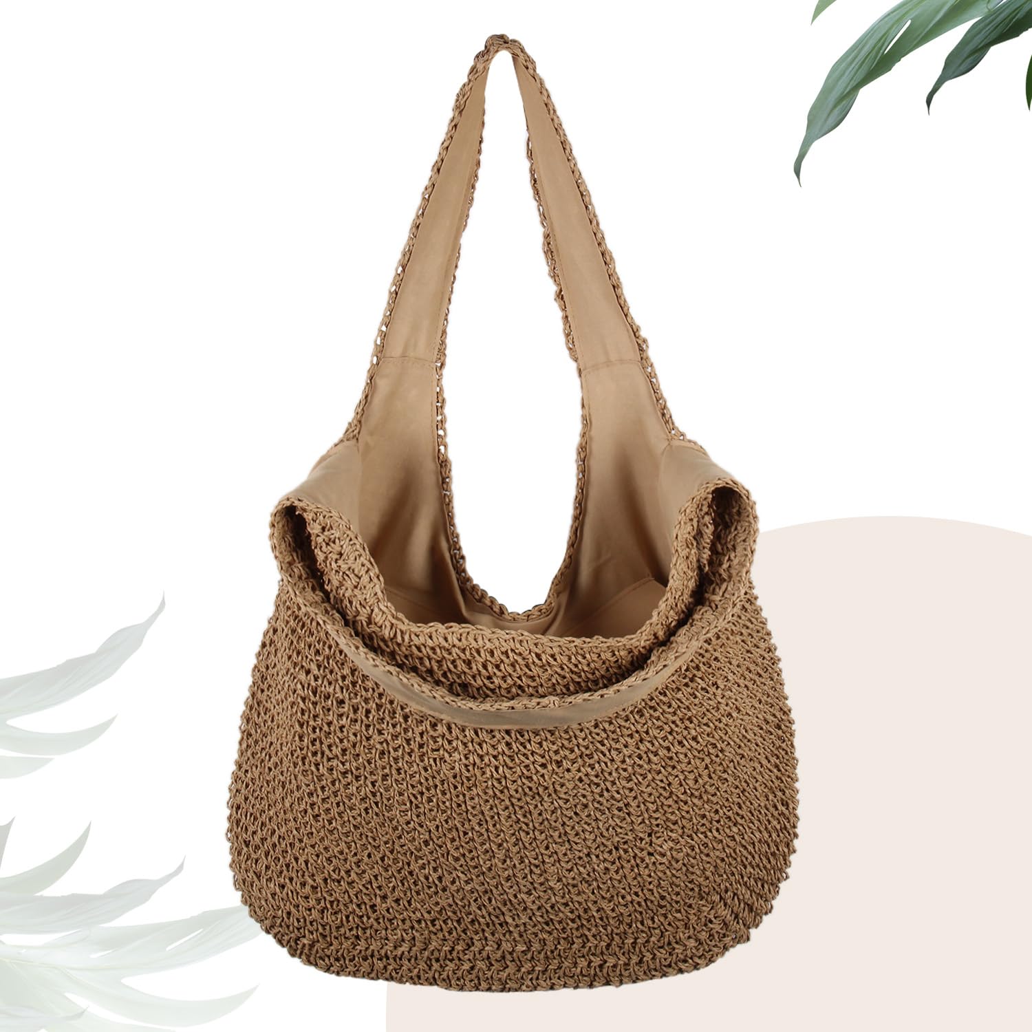 Bolso Tote de Paja Bolso de Hombro de Playa de Verano para Mujer, Monedero Informal Tejido a Mano de Gran Capacidad