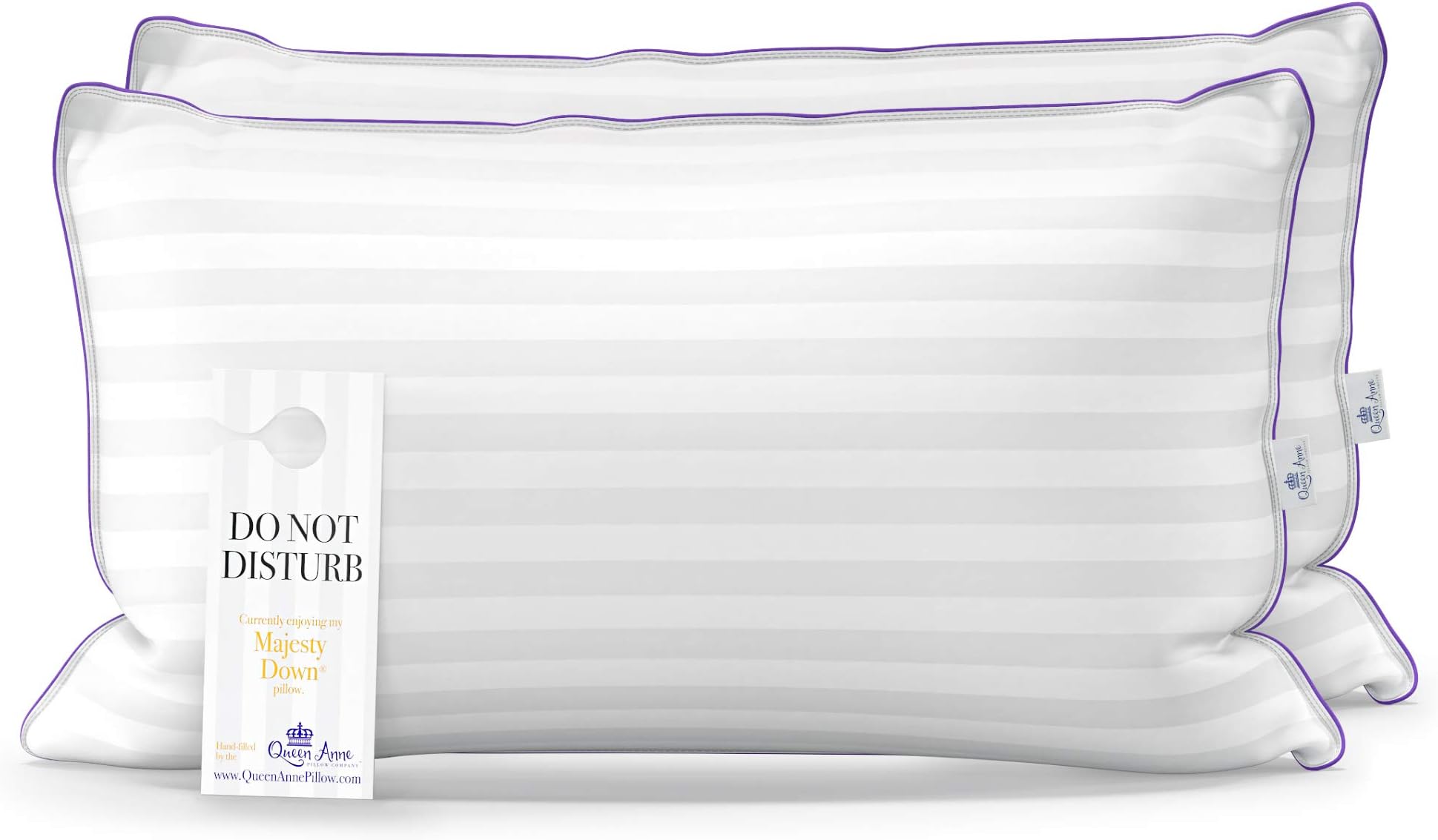 Queen Anne Luxury Hotel Pillows - Two Pack (2) - Majesty Down - Synthetic Down Alternative - Allergy Free Hypoallergenic Bed Pillows - Made in USA (Queen Soft)