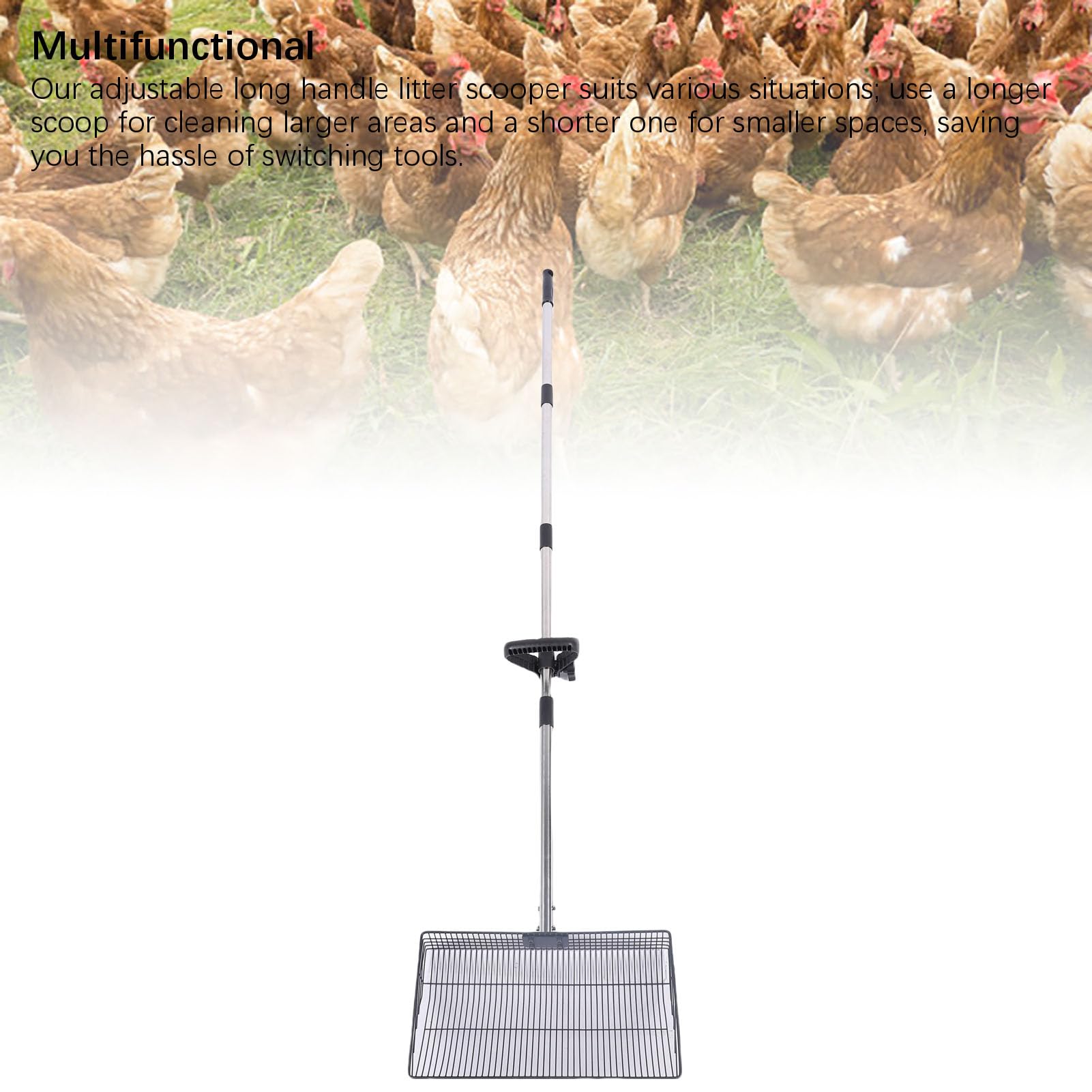 Großer Metall-Hühnerkotschaufel, verstellbarer Teleskop-Edelstahl-Hühnerstall mit langem Griff, Streuschaufel für Katzen