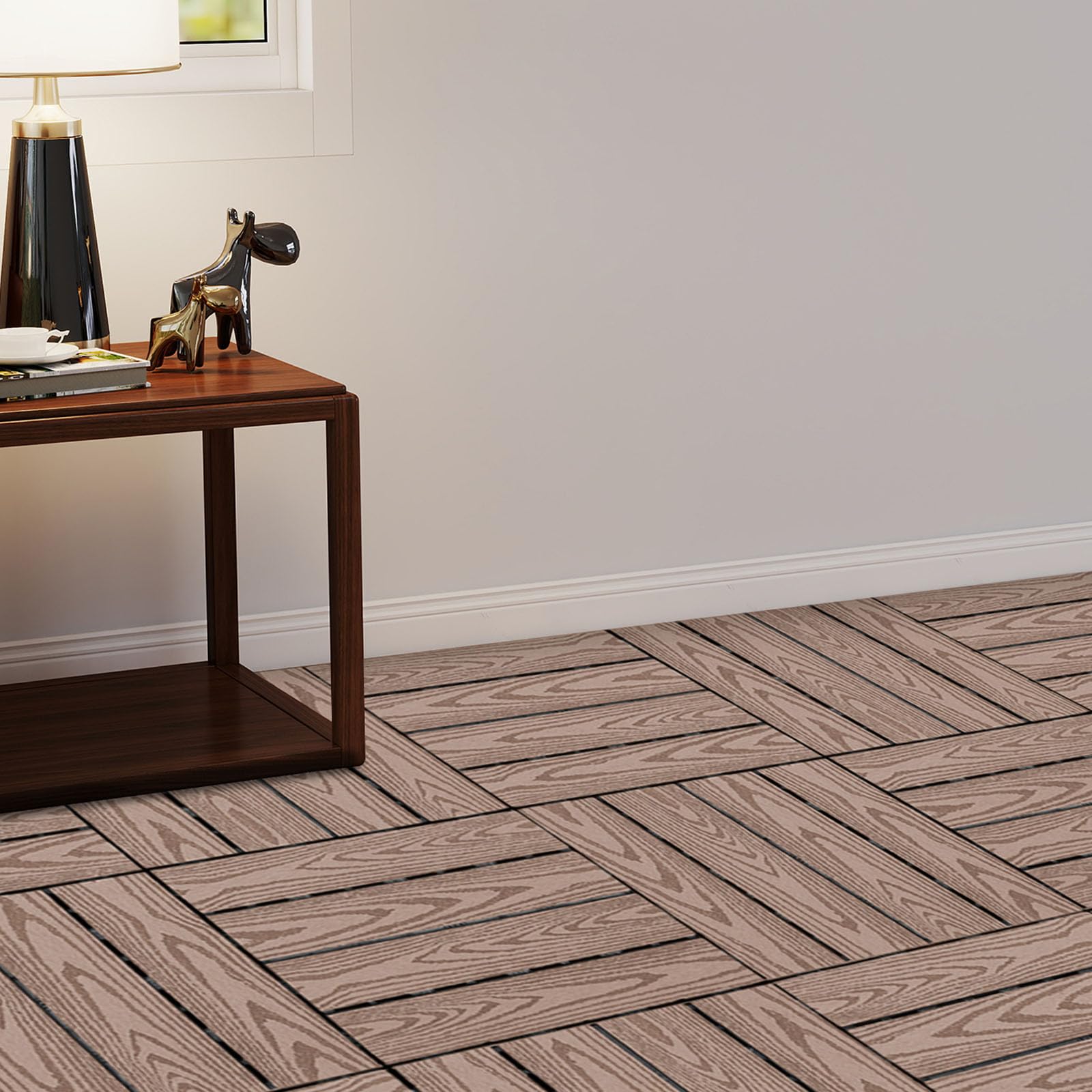 WPC Decking Tiles 30x30 cm 22 Pack Coffee Wood Grain 20mm Thick Interlockin