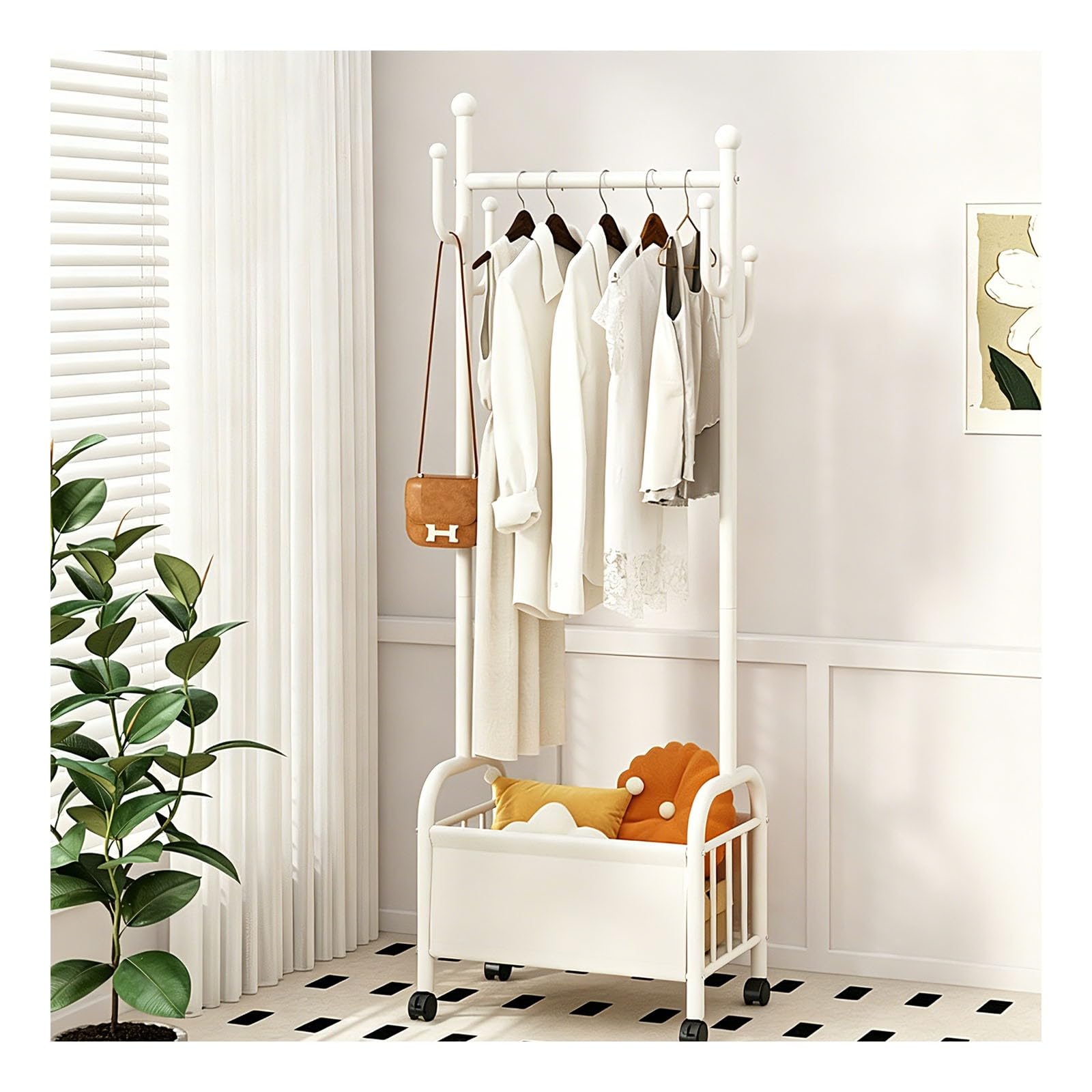 SXDHOCDZ Wooden Clothes Hanger with Storage Rack, Suitable for Small Spaces(white,40cm)