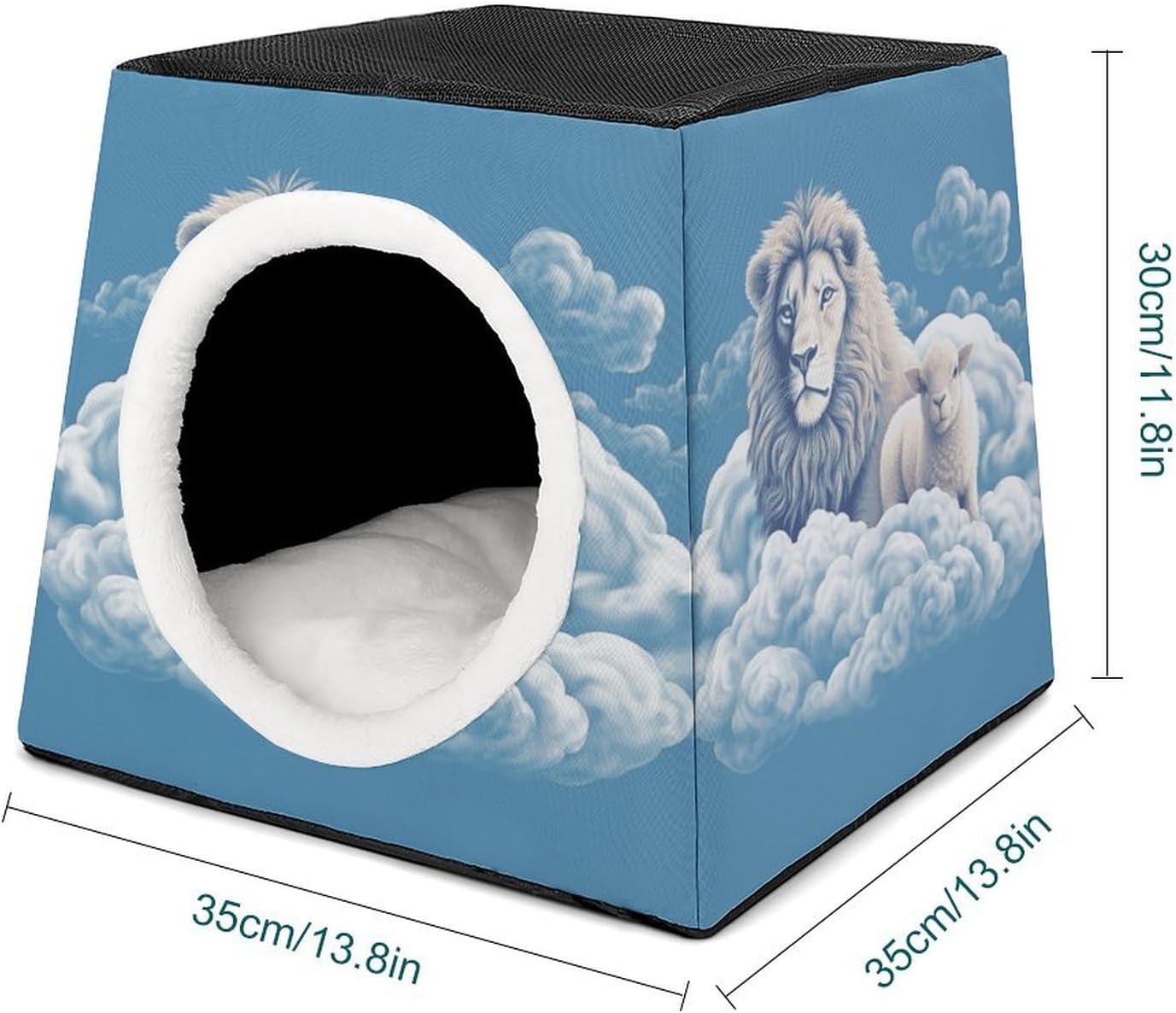 Pet Sleeping Nest Bed, Lamb with A Lion On The Clouds Printed Dog House Cat Nest, Winter Pet House are Suitable for Most Cats, Dogs, and Other Small Pets