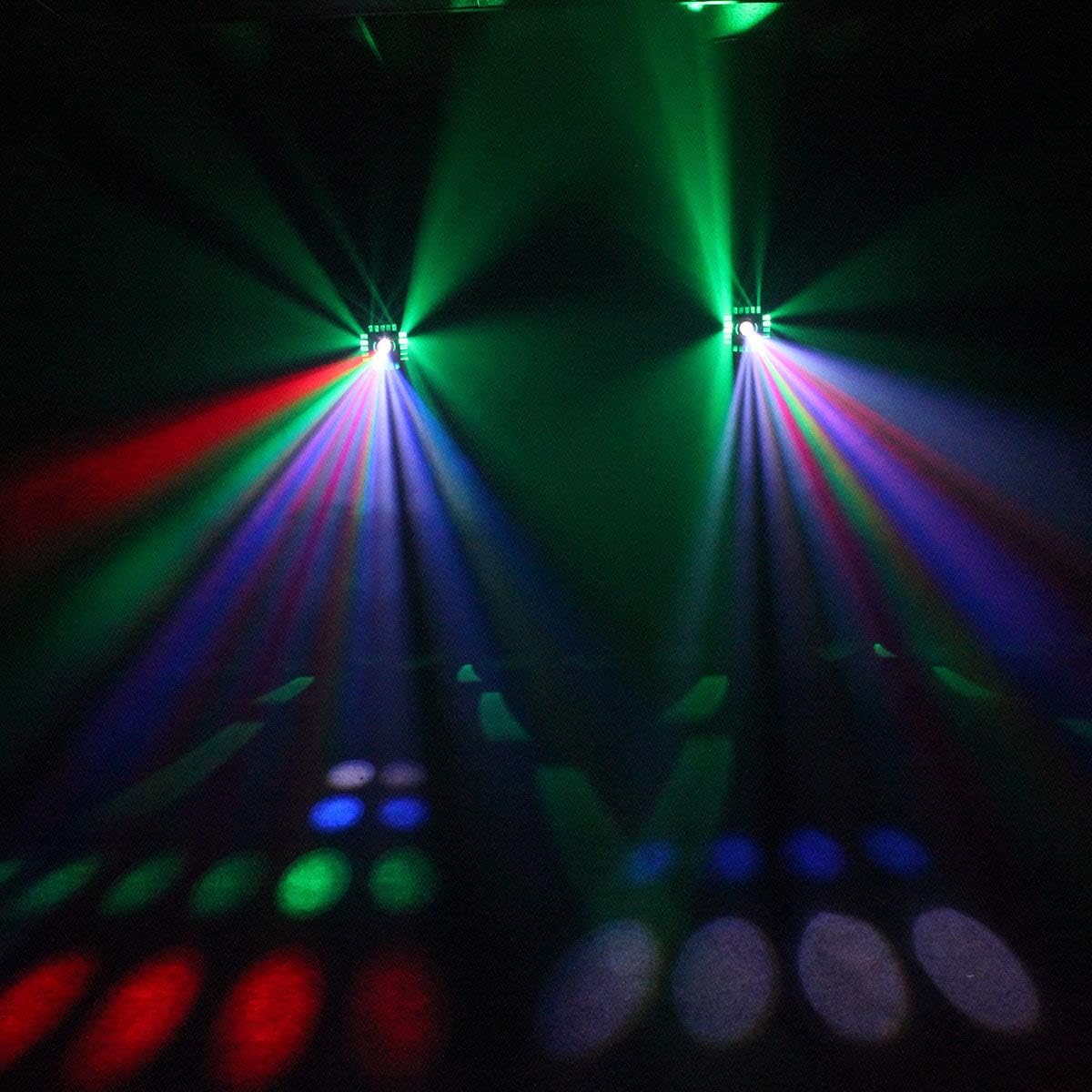 BoomToneDJ Xtrem LED Effect Light projecting red, green, and blue beams in a dark room