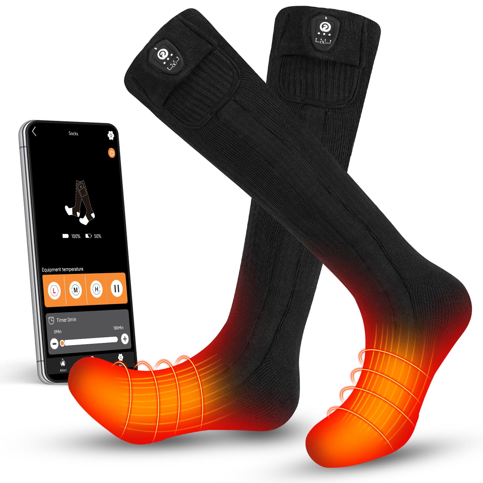 SNOW DEER Heated Socks for Men Women App Control Rechargeable Electric Battery Heating Warm Ski Sock for Winter Skiing Snowboarding Hunting Fishing
