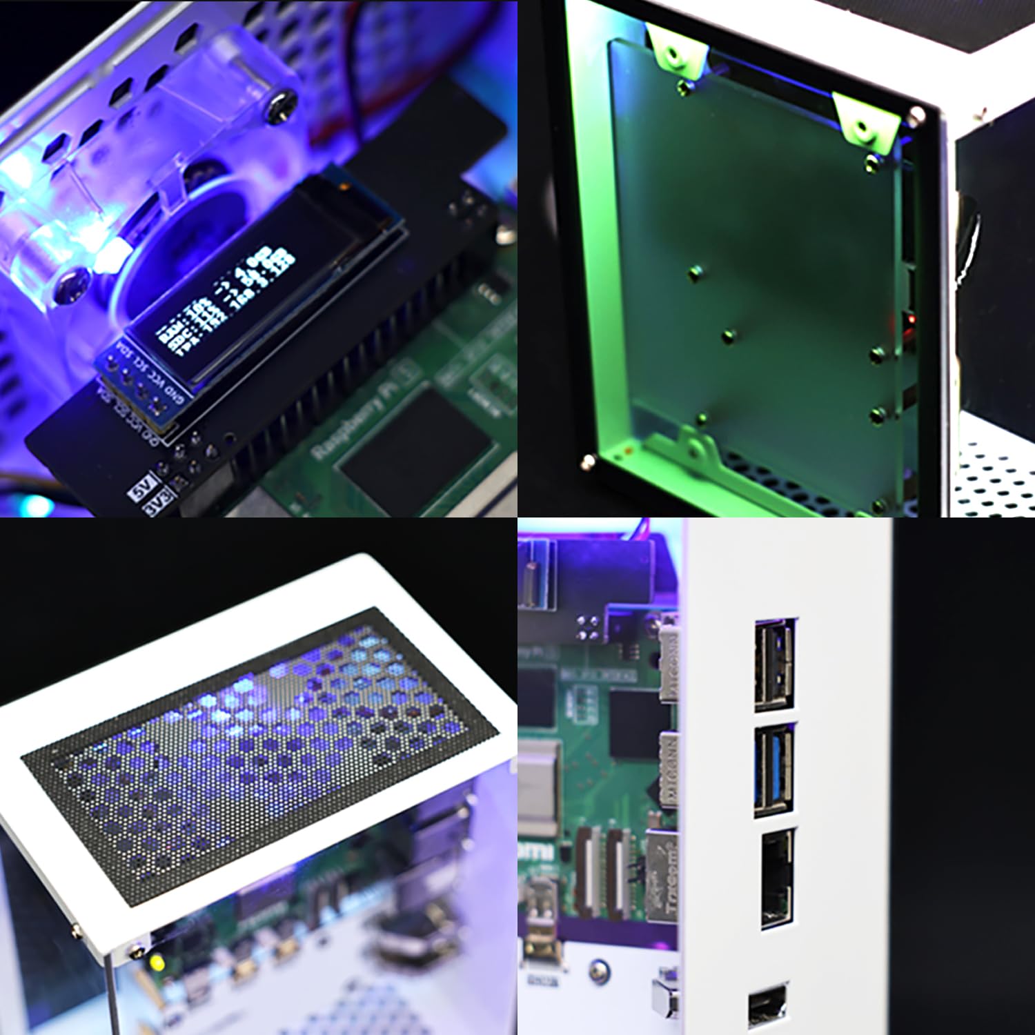 Yahboom Raspberry Pi 5, Custodia in Alluminio Micro Desktop con Radiatore Attivo Pi5, Fan PWM, RGB Lightint Bar, Mini Tower PC, Display OLED