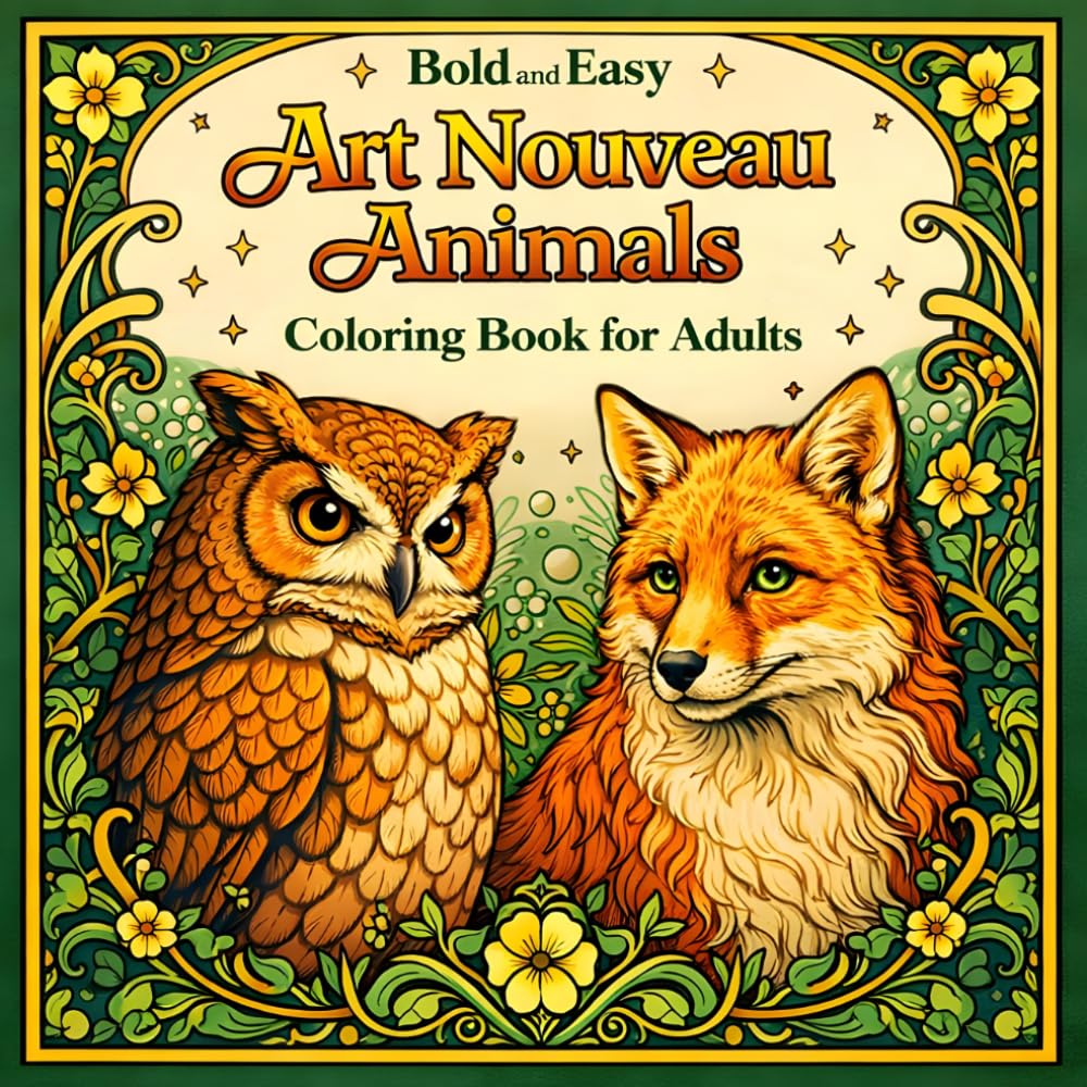 Bold and Easy Art Nouveau Animals: Coloring Book for Adults with Decorative Wildlife, Birds and Elegant Animal Designs