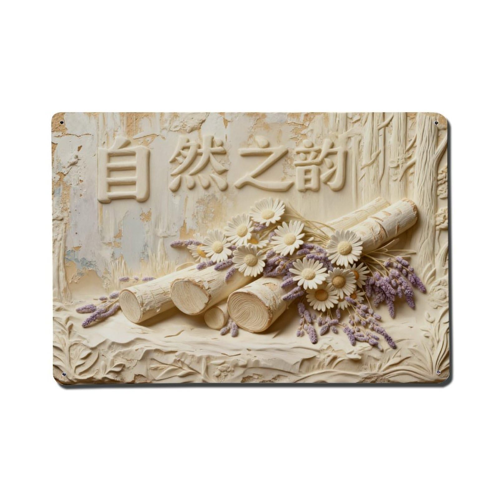 Birch Logs Daisies Lavender Forest Metal Tin Sign Plaque