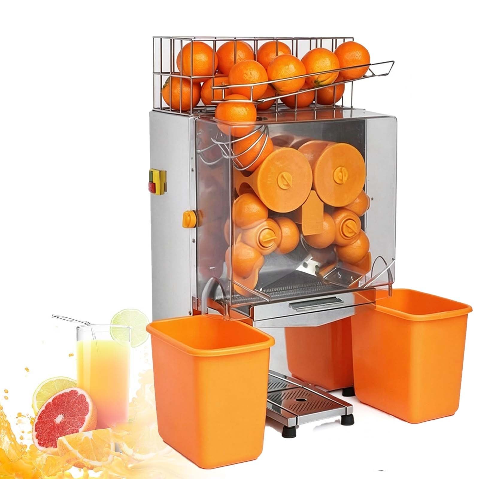 Exprimidor Comercial De Naranjas De 120 W, Automático, De Acero Inoxidable, Con Capacidad Para 20-30 Naranjas Por Minuto, Tapa De Policarbonato Y 2 Recipientes Para Cáscaras