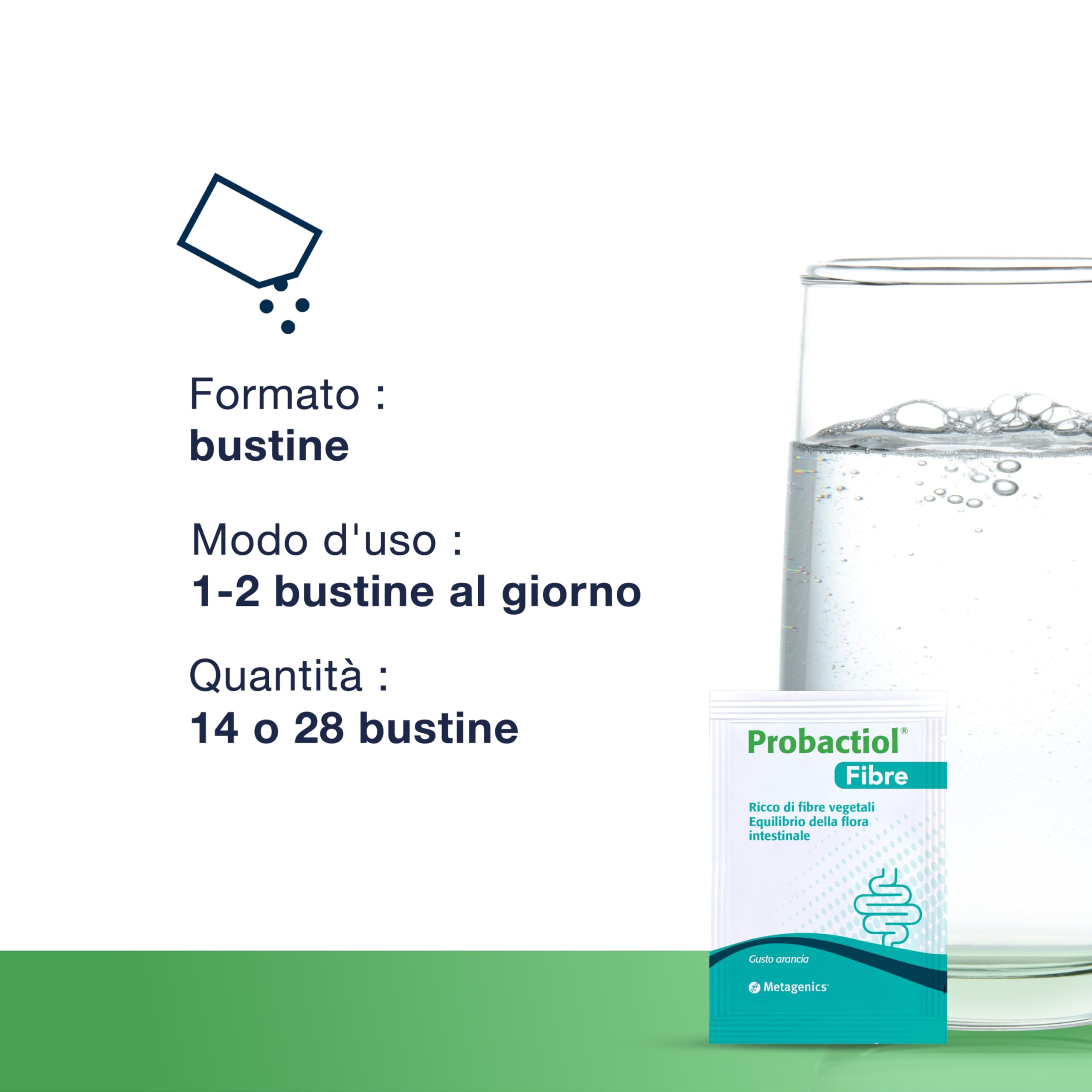 Metagenics Probactiol Fibre - Integratore per il supporto intestinale 3-in-1 con fibre, batteri vivi e vitamina B2 - Gusto arancia, 28 bustine