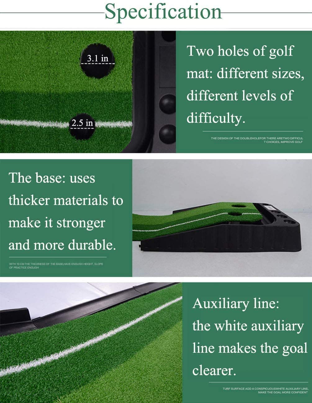 Profi Golf Puttingmatte mit Tragbarer Übungsmatte - Mini Putting Green für Zuhause, Büro und Gym - Inkl. Putter und 6 Bälle