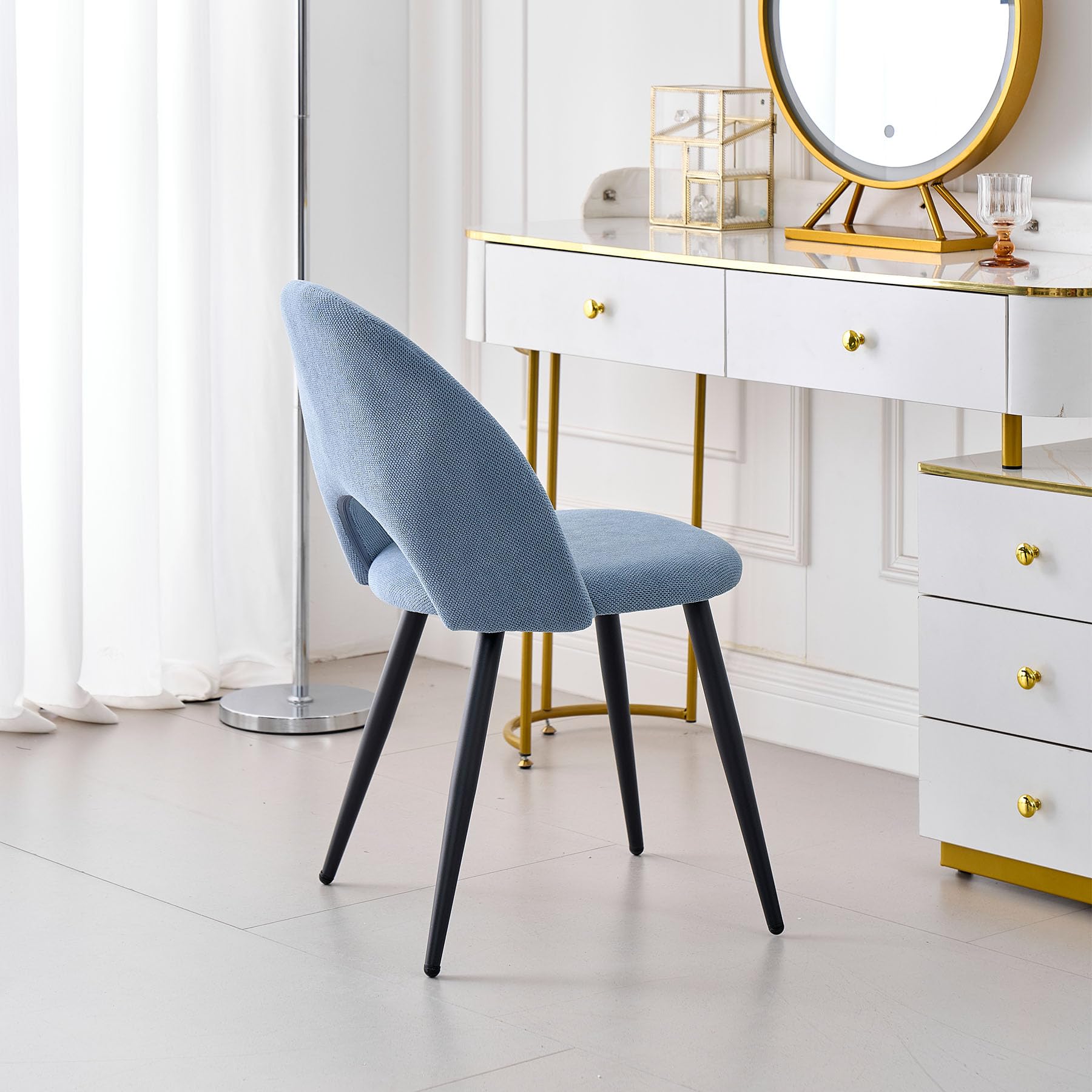 Set di 6 Sedie da Pranzo in Velluto Matty, Sedia da Cucina Imbottita Moderna di Metà Secolo con Gambe in Metallo per il Soggiorno, Sala da Pranzo (Blu)