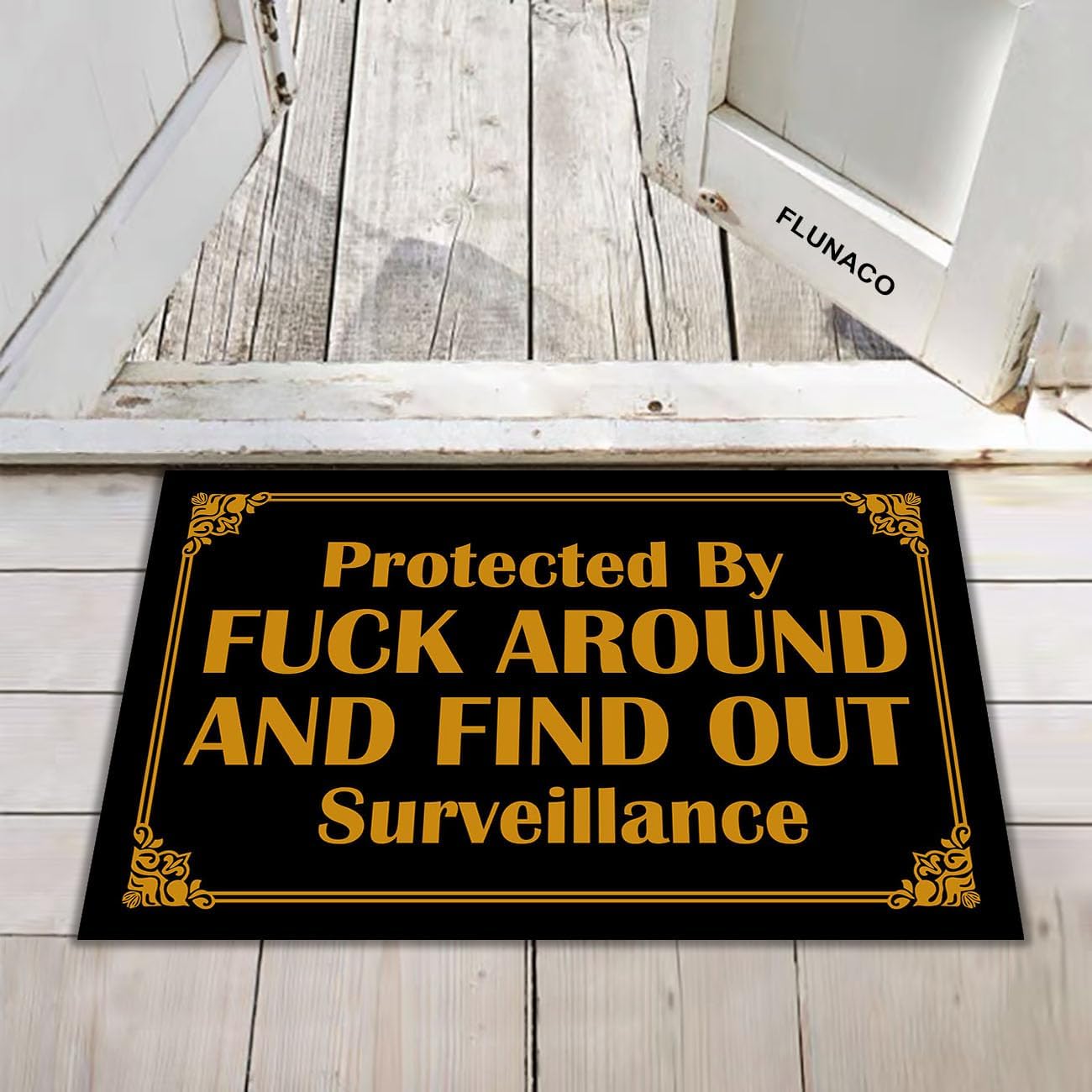 Funny Doormats - Protected by Fuck Around and Find Out Surveillance Door mat Welcome Mat Front Doormat Entrance Mat 23.6" x 15.7"