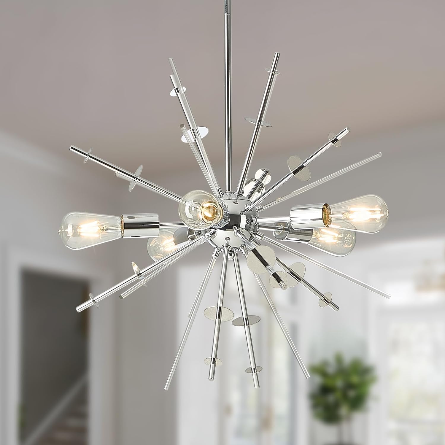 Modern Chandelier Ceiling Light Fixture, 5-Light Mid Century Chandeliers, 23.6" Classic Contemporary Sputnik Chandelier for Dining Room Kitchen Hallway Foyer and Bedroom(Chrome)