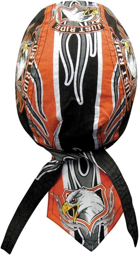 Danbanna Deluxe Black Orange Just Ride Eagle Pinstripe Flames Head Wrap Cap Hat Sweatband