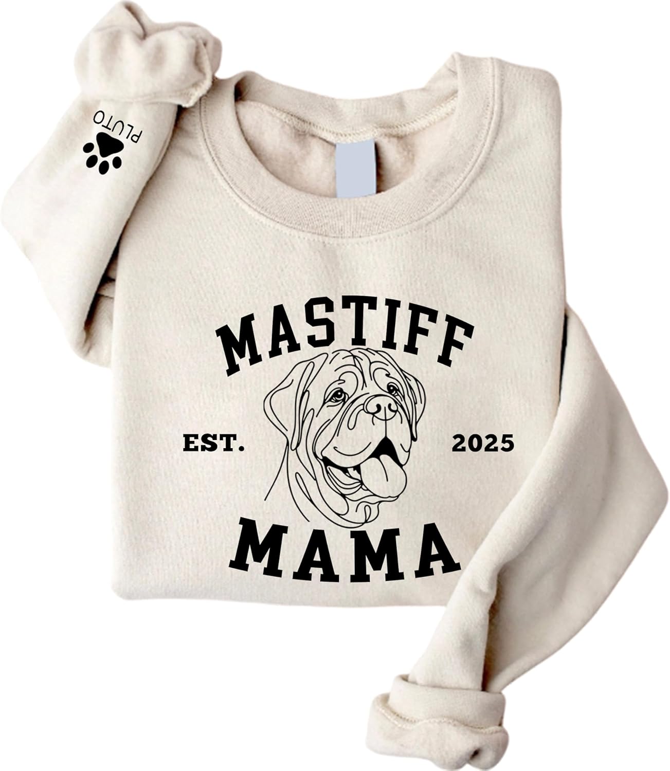 Custom Mastiff Mama Sweatshirt, Personalized Mastiff Mom Sweater, Dog Mom Sweater, Custom Pet Name On Sleeve With Paw, Dog Sweatshirt for Women, Gifts for Pet Lover