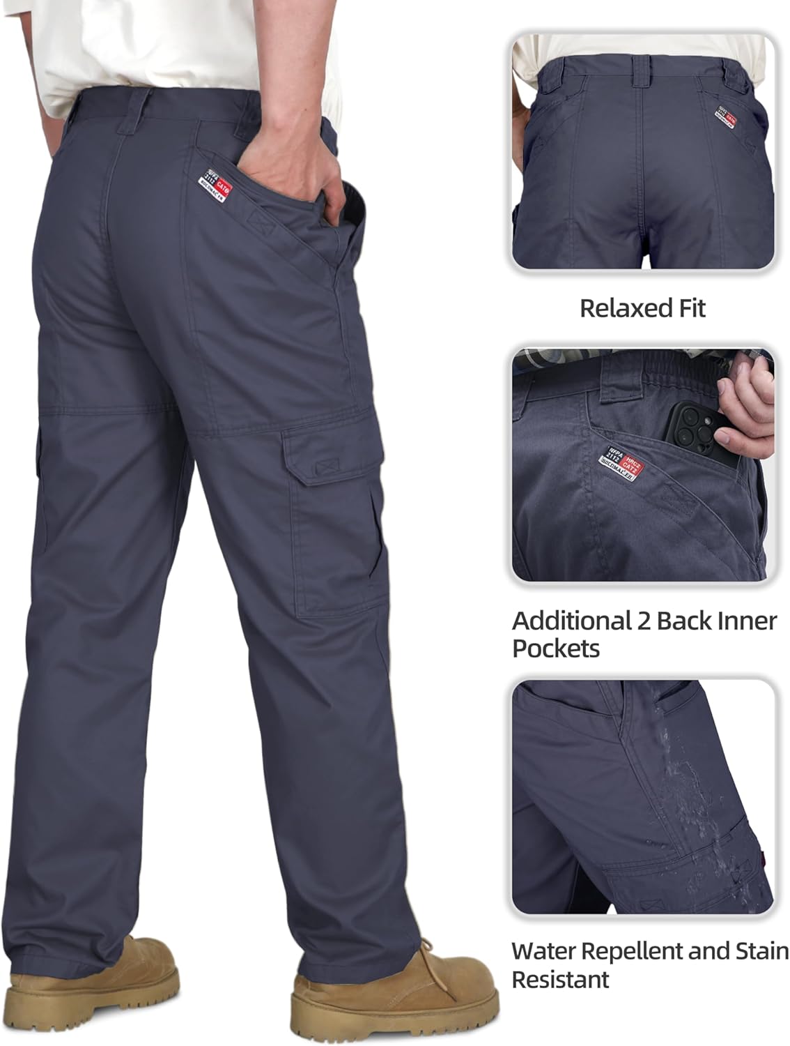 BOCOMAL FR Pants for Men Double Front Flame Resistant Cargo 10 Multi-Pockets Elastic Waist Work Pants - Image 5