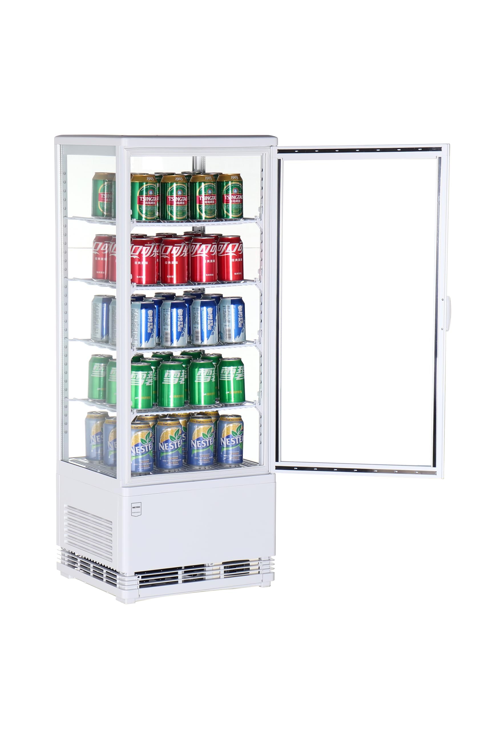 METRO Professional Panorama Kühlvitrine GGC2098, 42.8 x 38.6 x 111 cm, 98 L, 4 verstellbare Einlegeböden, LED-Beleuchtung, Weiß