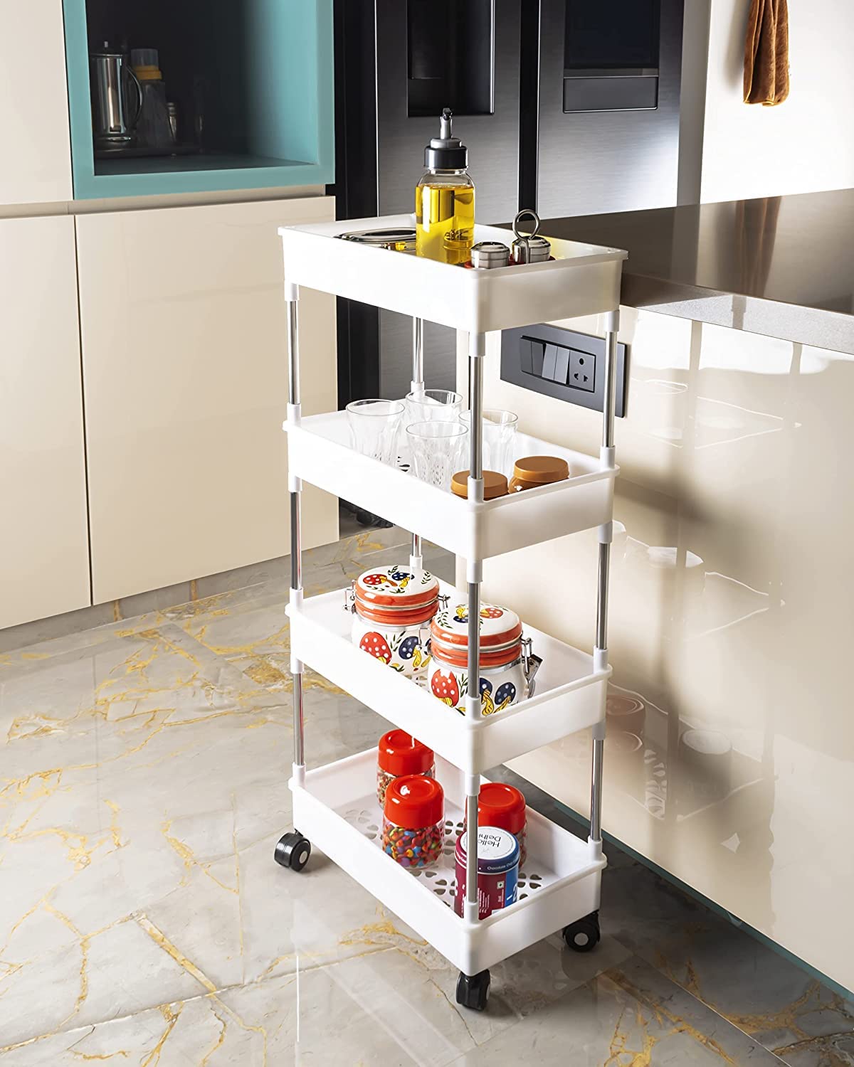 Privesh Plastic-Stainless Steel Fruit & Vegetable 4 Stand Kitchen Trolley | Fruit Basket | Vegetable Basket | Onion Potato Rack for Kitchen | Vegetable Stand for Kitchen (B0BG916H7H) Amazon Price History, Amazon Price Tracker