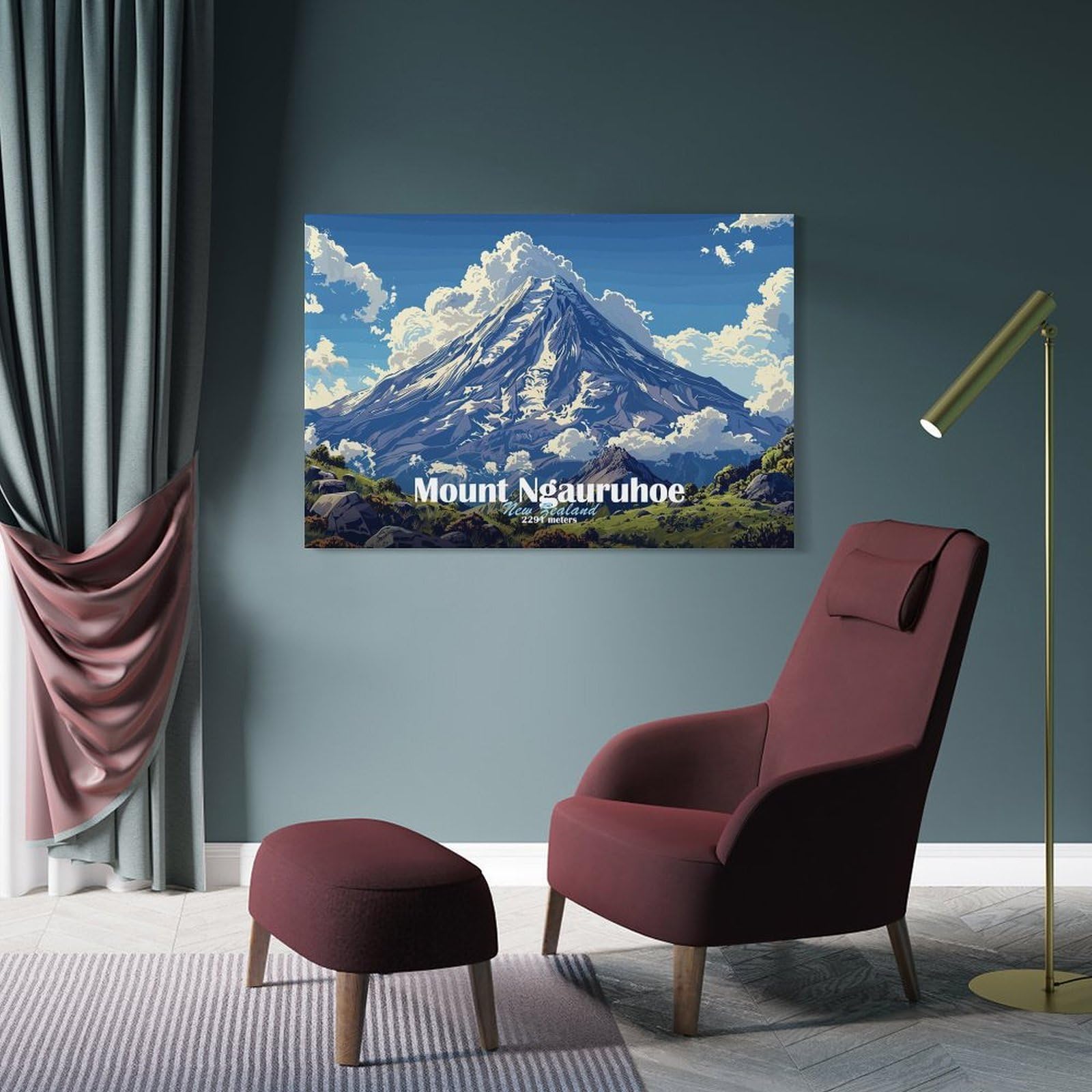 Junmoney Mount Ngauruhoe New Zealand Decorative Wall Artwork 20x30inch(50x75cm), for Living Room, Bedroom, Office Or Hallway, Decorative Artwork with Broad Appeal